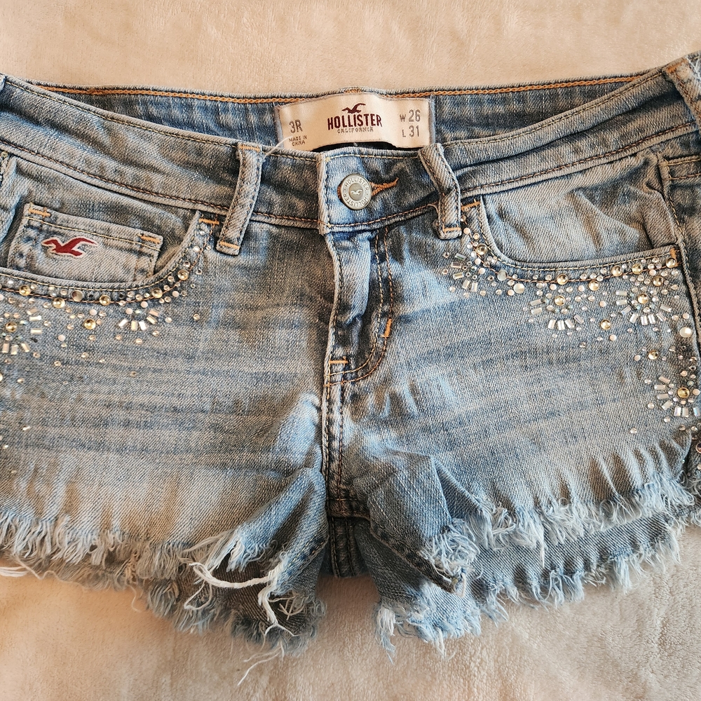 Hollister Light Blue Jean Shorts with Rhinestones
